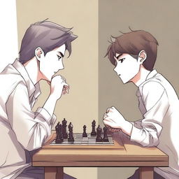 A manhwa-style scene featuring two people playing chess