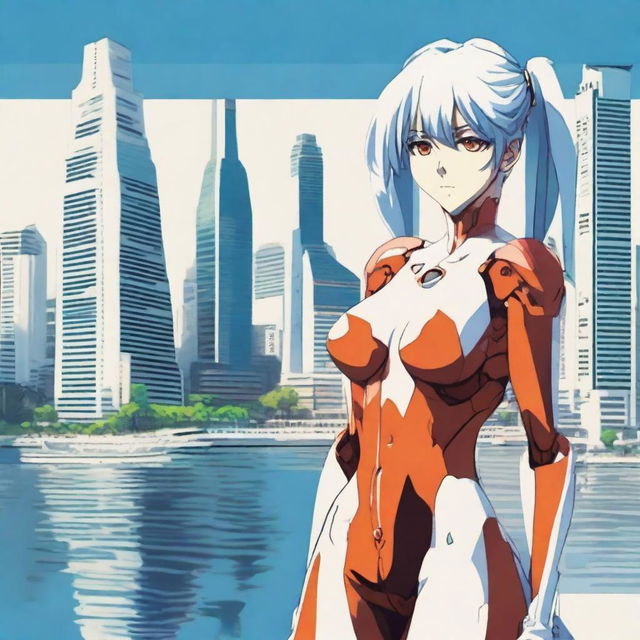 Create an image of Rei Ayanami from Neon Genesis Evangelion in the city of Baku