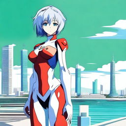 Create an image of Rei Ayanami from Neon Genesis Evangelion in the city of Baku