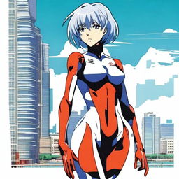 Create an image of Rei Ayanami from Neon Genesis Evangelion in the city of Baku