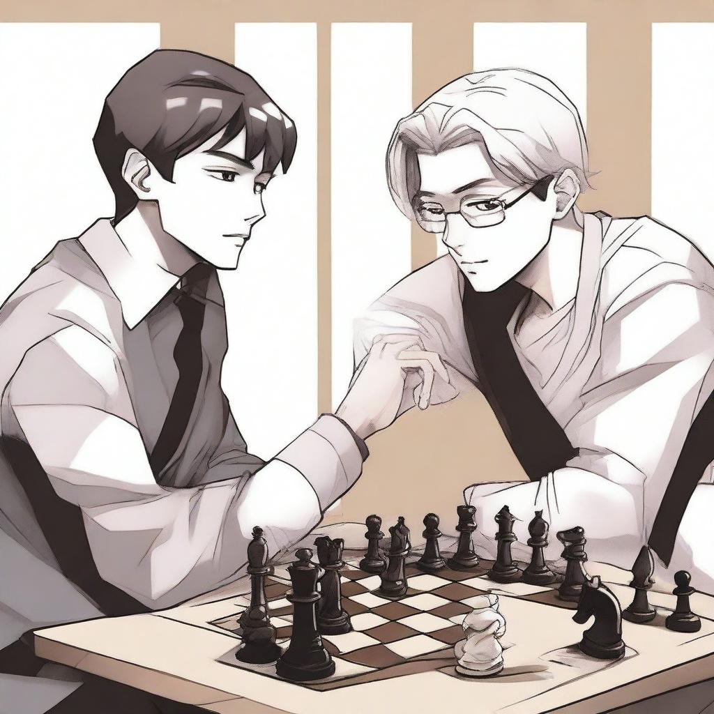 A manhwa-style scene featuring two people playing chess