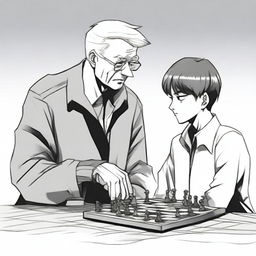 A manhwa-style scene featuring two people playing chess