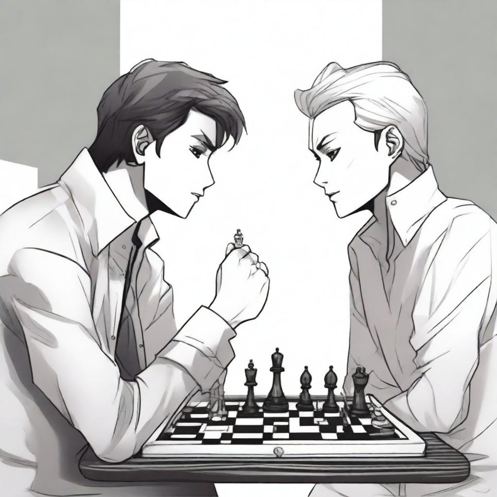 A manhwa-style scene featuring two people playing chess