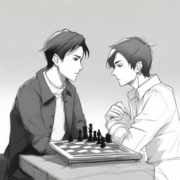 A manhwa-style scene featuring two people playing chess