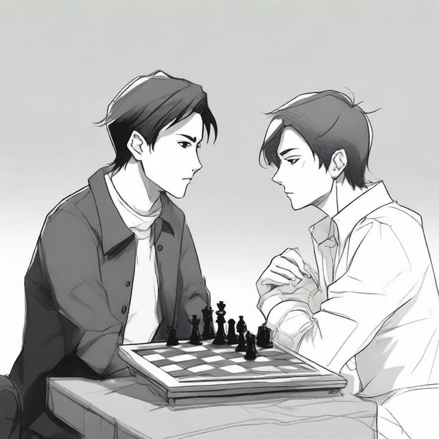 A manhwa-style scene featuring two people playing chess