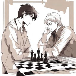 A manhwa-style scene featuring two people playing chess