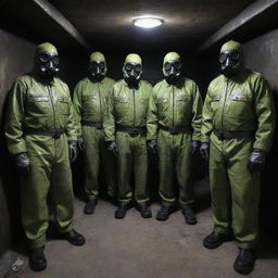 The Nuclearpunk Mafia, menacing gangsters in radiation-proof uniforms, controlling nuclear waste smuggling operations, stationed in fortified bunkers and armed with weapons harnessing the power of radioactive isotopes