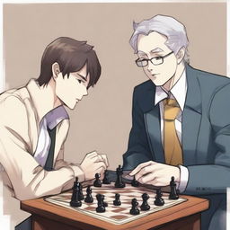 A manhwa-style scene featuring two people playing chess