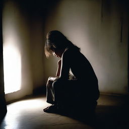 Under a tree in the bottom left corner of a dark room, a woman sits on a man's lap with her back turned to him