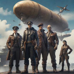 The Airpunk Mafia, featuring sky pirates in aviator attires, orchestrating clandestine operations from airships, specializing in aerial smuggling and heists, and proficient in the usage of high-altitude weaponry