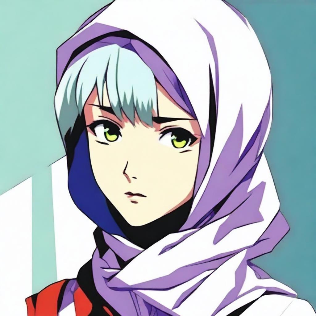 Rei Ayanami, a character from Neon Genesis Evangelion, wearing a beautifully styled hijab