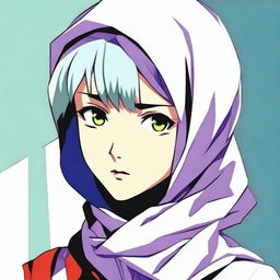 Rei Ayanami, a character from Neon Genesis Evangelion, wearing a beautifully styled hijab