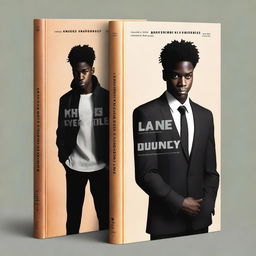 Create a dramatic and intense book cover design featuring the following elements: a middle-aged black loan-shark with slicked back hair exuding a menacing presence, alongside a shadowy figure representing his mysterious brother