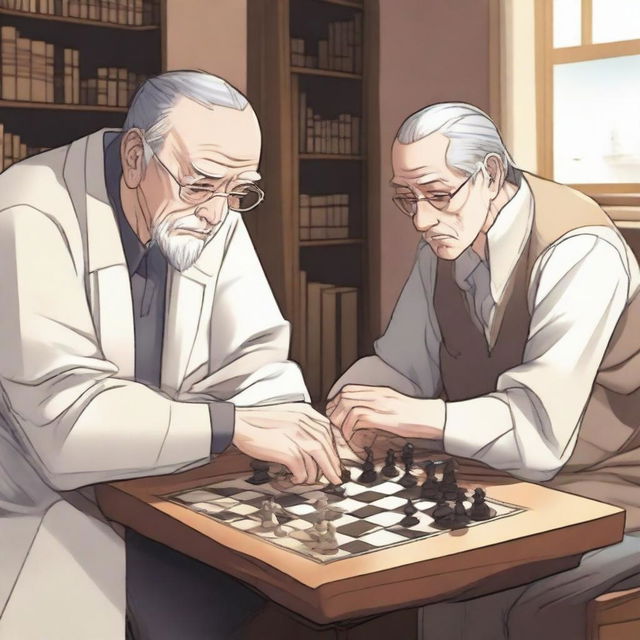 A detailed manhwa-style scene featuring two people playing chess