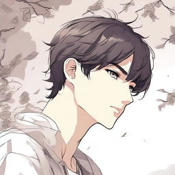 A young man is thinking deeply while looking to the right, illustrated in a detailed manhwa style