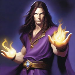 A white-skinned sorcerer with long brown hair and a light star on his forehead