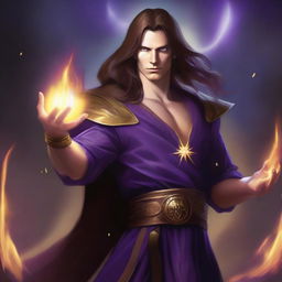 A white-skinned sorcerer with long brown hair and a light star on his forehead