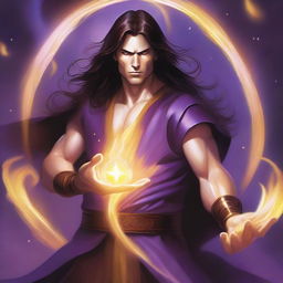 A white-skinned sorcerer with long brown hair and a light star on his forehead