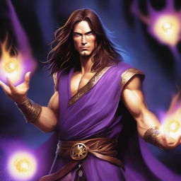 A white-skinned sorcerer with long brown hair and a light star on his forehead