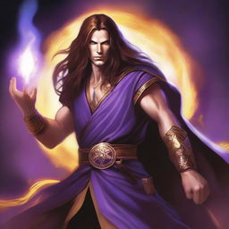 A white-skinned sorcerer with long brown hair and a light star on his forehead