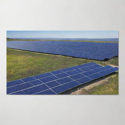A landscape-oriented real imagery poster for a solar energy company: images featuring solar panels, with a pure white, elegant and simple background.