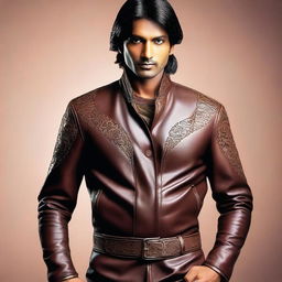 A detailed image of an Indian man dressed in leather clothing