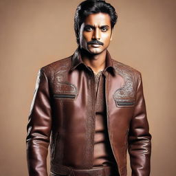 A detailed image of an Indian man dressed in leather clothing