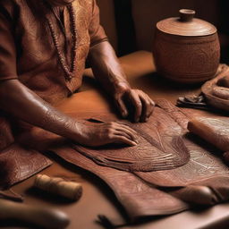 A detailed image showcasing leatherworking and traditional Indian clothing