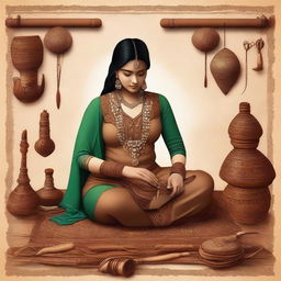 A detailed image showcasing leatherworking and traditional Indian clothing