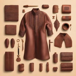 A detailed image showcasing leatherworking and traditional Indian clothing