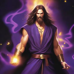 A white-skinned sorcerer with long brown hair and a thin brown beard