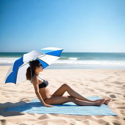 A person wearing a swimsuit relaxing on a sunny beach