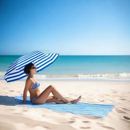 A person wearing a swimsuit relaxing on a sunny beach