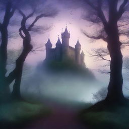 A captivating book cover featuring a mysterious forest with a hidden path leading to an ancient castle