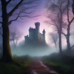 A captivating book cover featuring a mysterious forest with a hidden path leading to an ancient castle