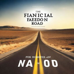 A book cover design concept with an open road leading towards a bright horizon, symbolizing the journey to financial freedom