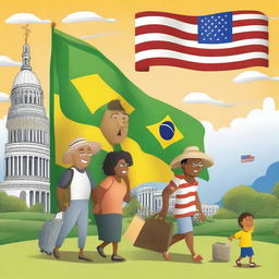 Create a detailed and informative image depicting the journey of Brazilian immigrants in the USA towards securing their INSS retirement benefits