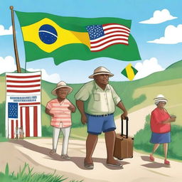 Create a detailed and informative image depicting the journey of Brazilian immigrants in the USA towards securing their INSS retirement benefits