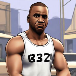 Franklin from GTA, depicted as a black man with a white tank top, appears with a sad expression