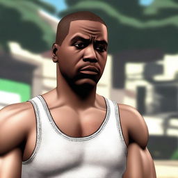 Franklin from GTA, depicted as a black man with a white tank top, appears with a sad expression