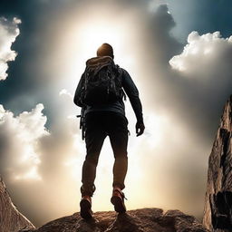 A motivational image for a YouTube channel profile, featuring inspiring elements such as a person climbing a mountain, rays of sunlight breaking through clouds, and a sense of achievement and overcoming obstacles