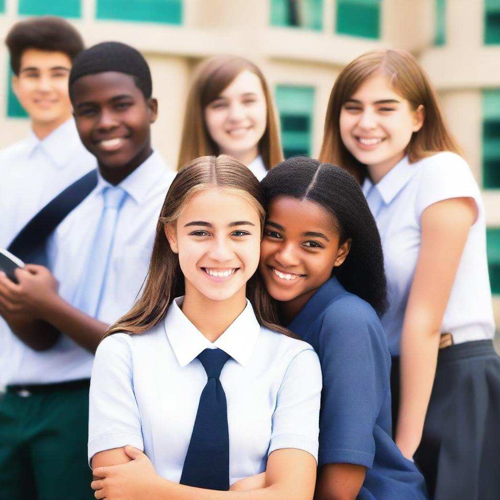 A cover of a book featuring high school students holding each other