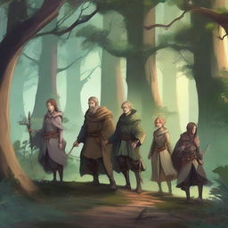 A group of adventurers embarking on a quest through a mysterious forest