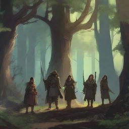 A group of adventurers embarking on a quest through a mysterious forest