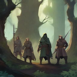 A group of adventurers embarking on a quest through a mysterious forest