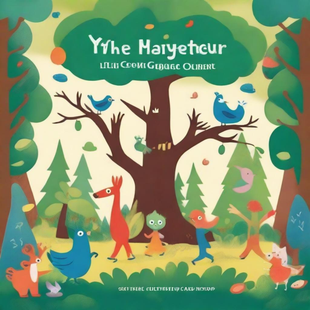 Create a book cover for a children's story titled 'The Mysterious Forest Quest'