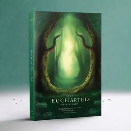 Create an intriguing book cover design featuring a mysterious forest with an ancient, glowing portal at its center