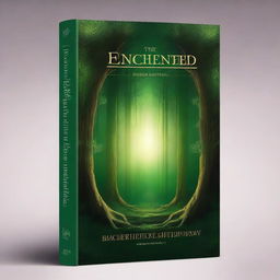 Create an intriguing book cover design featuring a mysterious forest with an ancient, glowing portal at its center
