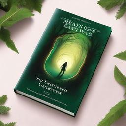 Create an intriguing book cover design featuring a mysterious forest with an ancient, glowing portal at its center