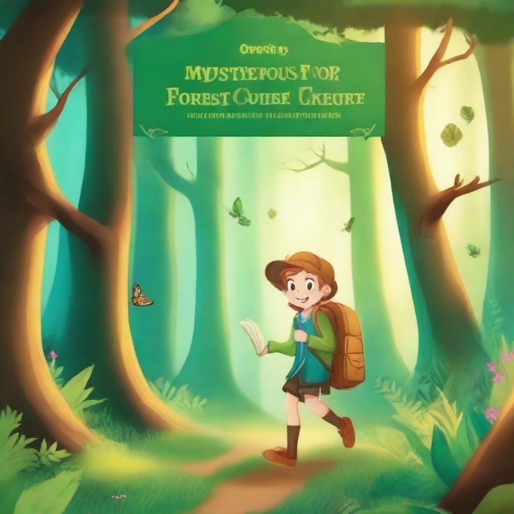 Create a book cover for a title called 'The Mysterious Forest Quest'